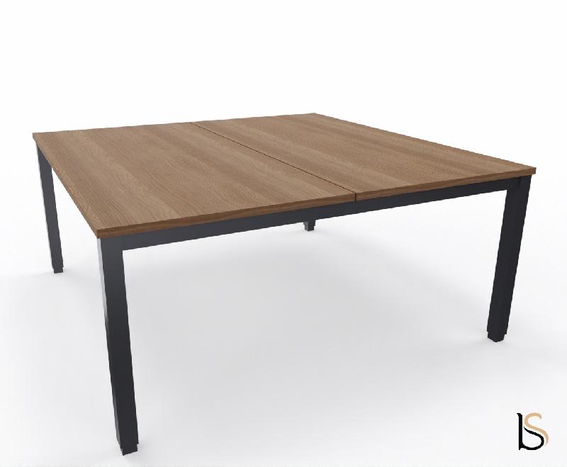 Bureau 2 personnes Tempo avec passe-câbles  - Mobel Linea - 120, Anthracite, Acacia foncé_3