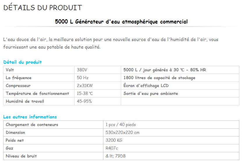 EA-5000 - Fontaines à eau atmosphériques - Accair Water - Générateur d'eau à grande capacité - Stockage 1800L_2