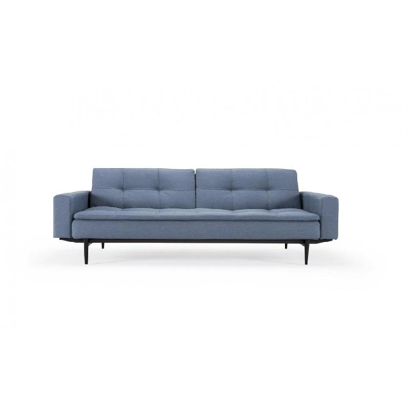 Innovation Living - Canapé design Dublexo Styletto convertible lit 200x115 cm - Bleu Soft Indigo - Pieds chêne foncé avec accoudoirs_2