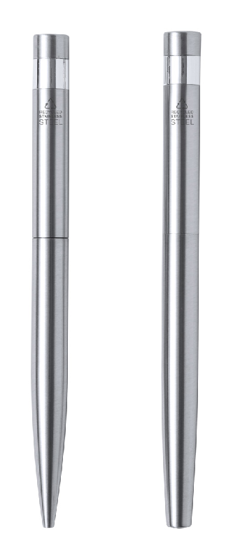 Parure de stylos en acier inoxydable recyclé - Stylo à bille et roller avec encre bleue - Livrée dans une boîte en papier kraft_2