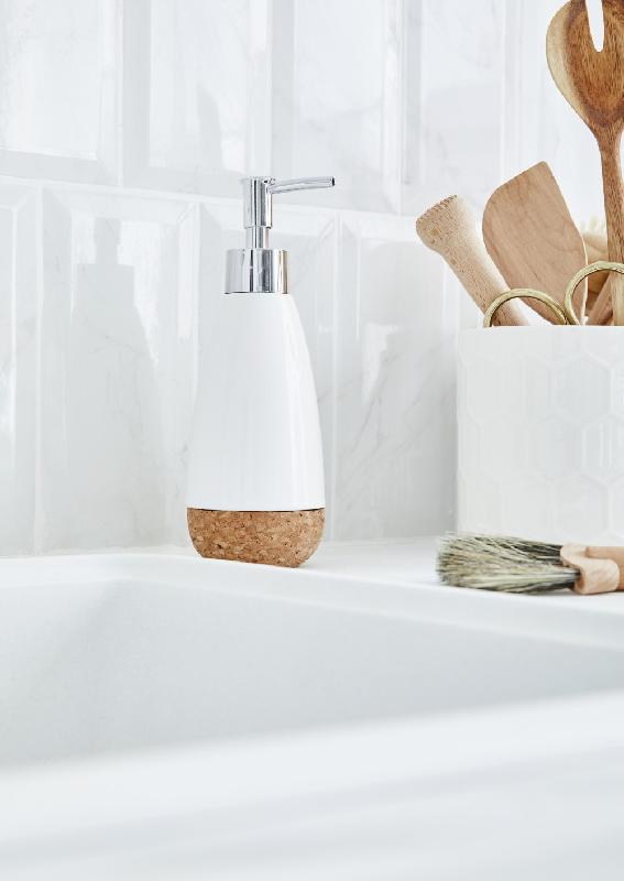 Distributeur de savon en céramique Odemira - blanc - finition brillante - hauteur 21 cm - diamètre 7.5 cm_2