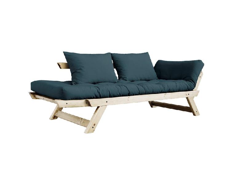 Banquette méridienne convertible futon BEBOP - Pin naturel - Coloris bleu pétrole - Couchage 75x200 cm_2