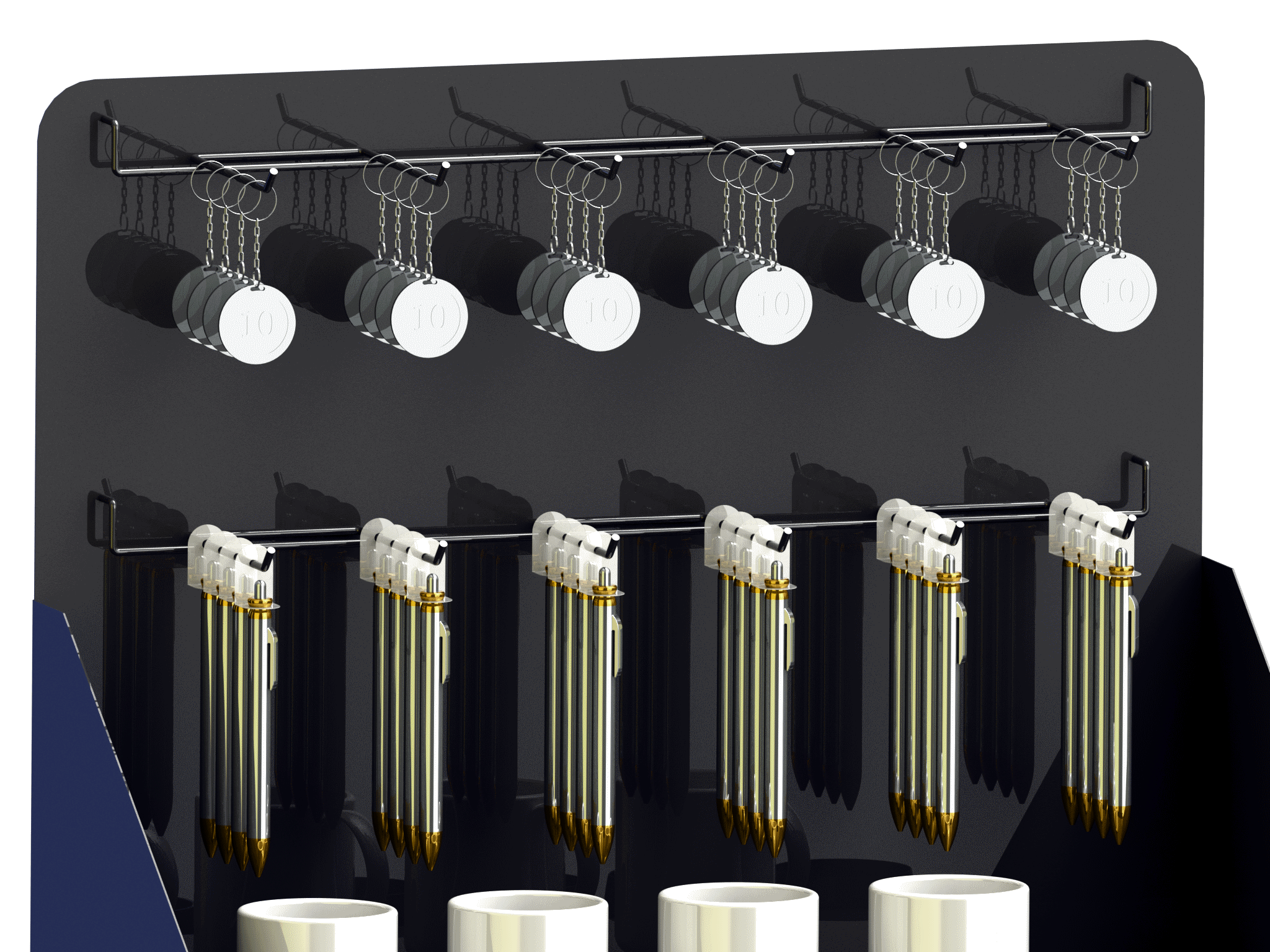 Présentoir mobile - comptoir en métal à 2 niveaux avec rampes de crochets_2