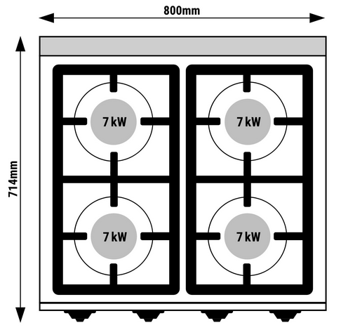Fourneau à gaz 4 feux professionnel - version 700_2