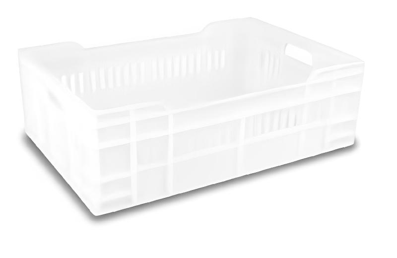 Bac gerbable 600 x 400 avec poignées - Fond plein ou ajouré - PEHD - Norme Europe - Blanc ou gris_2