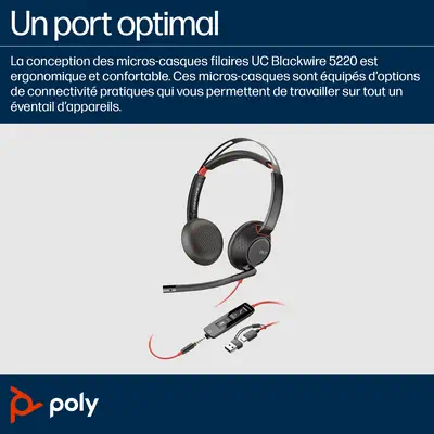 Micro-casque stéréo USB-C Poly Blackwire 5220 + prise 3,5 mm + adaptateur USB-C/A (lot)_2