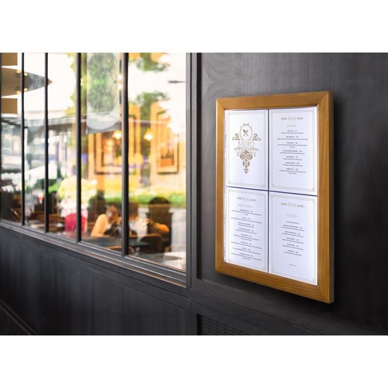 Porte-menu mural à LED blanches en teck 4xA4 | Securit - CU938_2