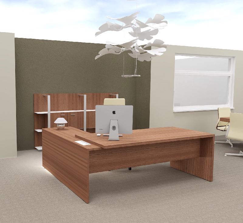 Bureau avec retour T45 finition bois- Quadrifoglio. - 220, Noyer canaletto, Droite_3