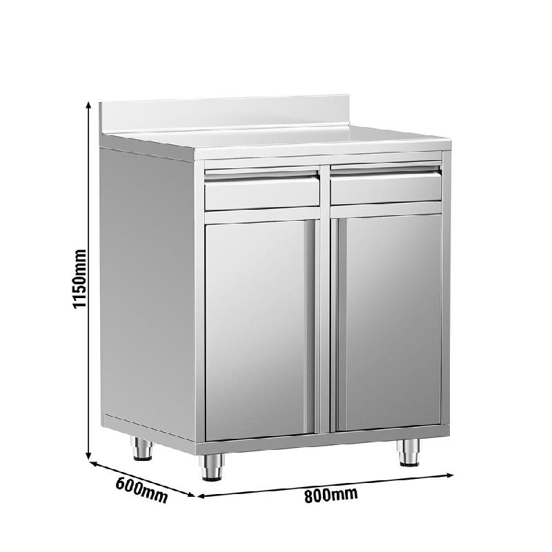 Meuble inox pour machine à café - 800 x 600 mm - 2 tiroirs - 2 portes avec trappe à déchets_2