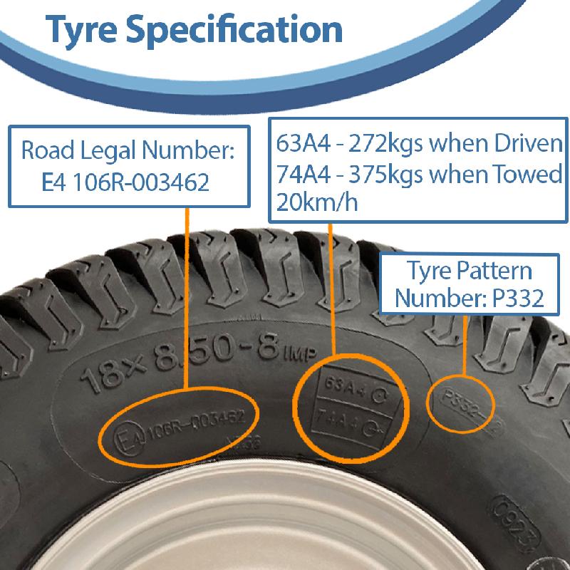 18x8.50-8 ATV Trailer Kit Wanda P332 Grass Pattern Wheels ALKO Stub Axles 750kgs_2