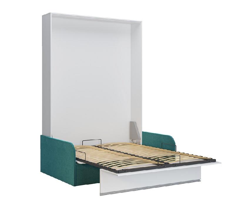 Armoire lit escamotable Bermudes Sofa blanc avec canapé bleu intégré - Couchage 140x200 cm_2
