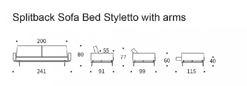 Canapé convertible Splitback Styletto avec accoudoirs - Pieds chêne noir - Tissu Mixed Dance Grey - Lit 115x210 cm_2