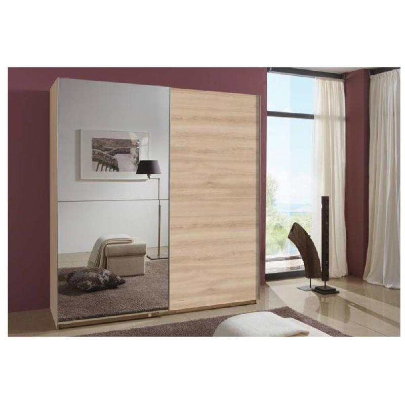 Dressing portes coulissantes Clapton 179 cm - Chêne et miroir - Avec étagères et penderies_2