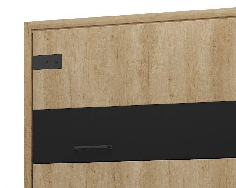 Lit escamotable industriel KEY - Chêne avec bandeaux et ferrures noir mat - 160x200 cm_2