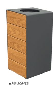 Corbeille publique grande capacité 120L - porte frontale, modularité - KUB acier ou bois_2