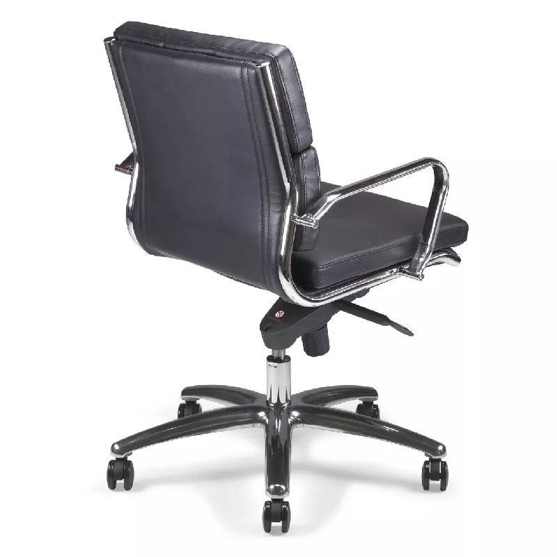 Fauteuil de Direction synchrone - cuir Noir pleine fleur - accoudoirs en aluminium poli - So Pérouse - Avec_2