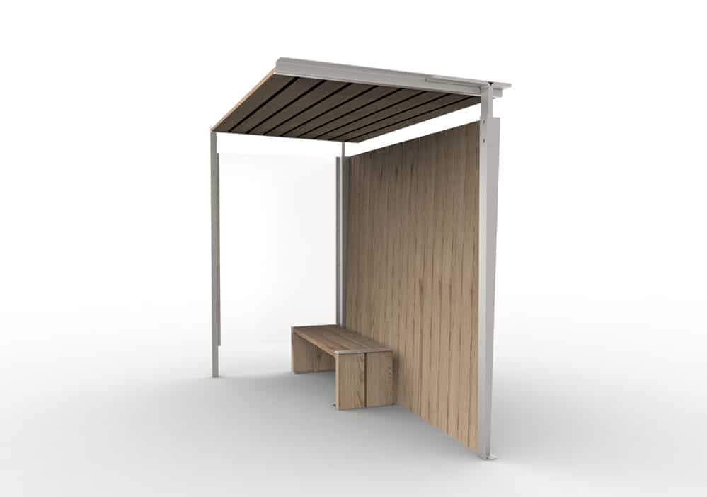 Abri bus nut / structure en acier / bardage en bois / avec banquette / 300 x 149.9 cm_2