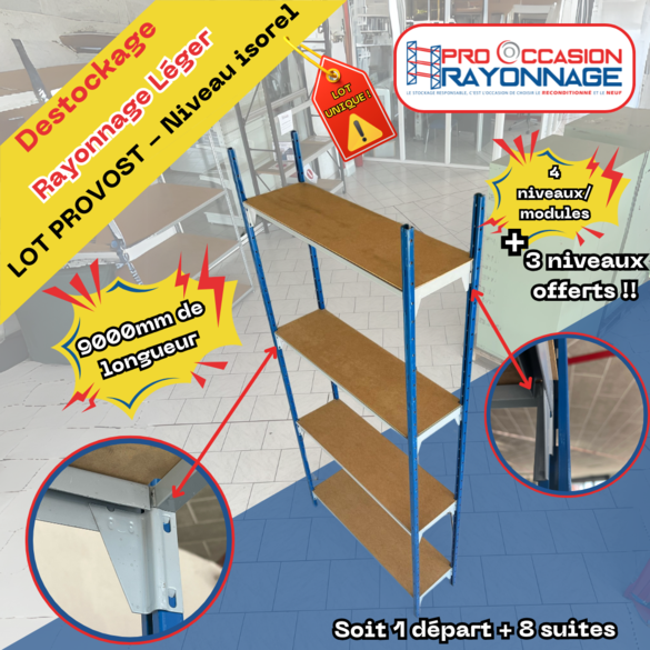 Lot d'étagères PROVOST avec plaque isorel - 9000mm de longueur totale !_2