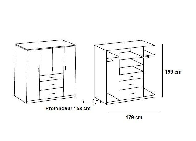 Composition d'angle rangement dressing Laval - 304 x 260 cm - Hauteur 239 cm - Finition chêne poutre et blanc_2