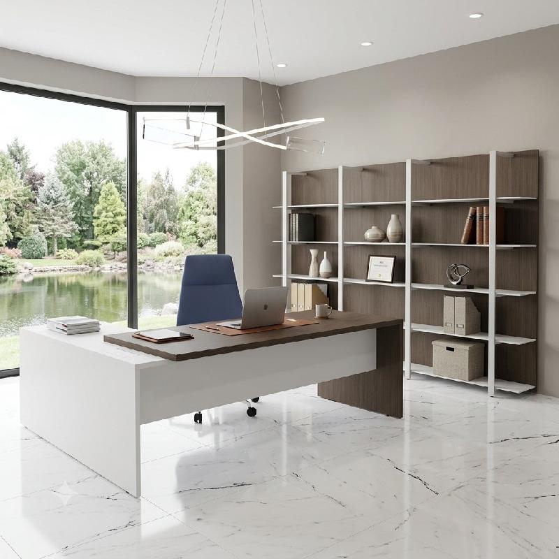 Bureau d'angle T45 avec caisson - Quadrifoglio. - 200, Eucalyptus et blanc_2