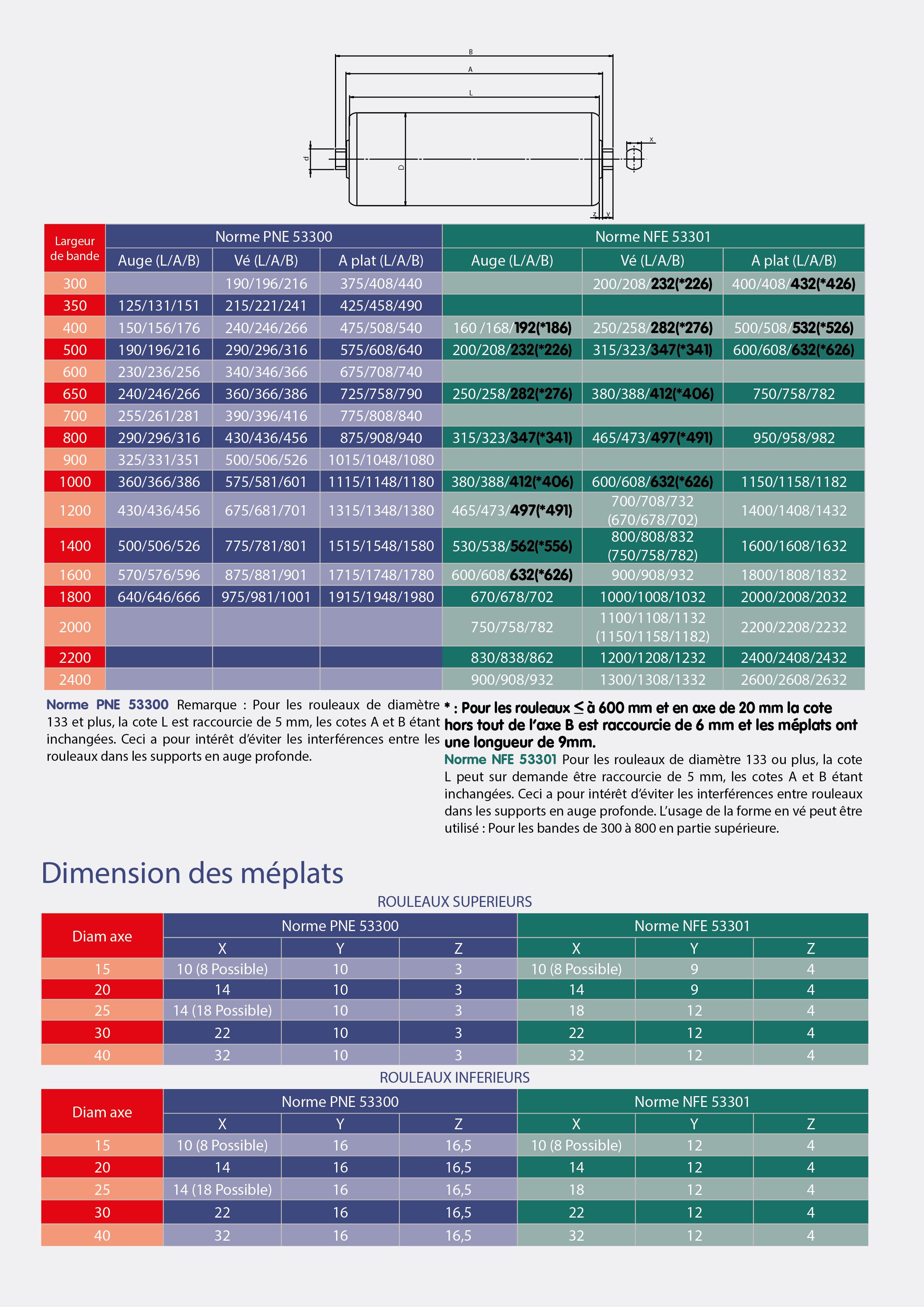 Rouleaux de manutention adaptés aux températures -20/+110°C