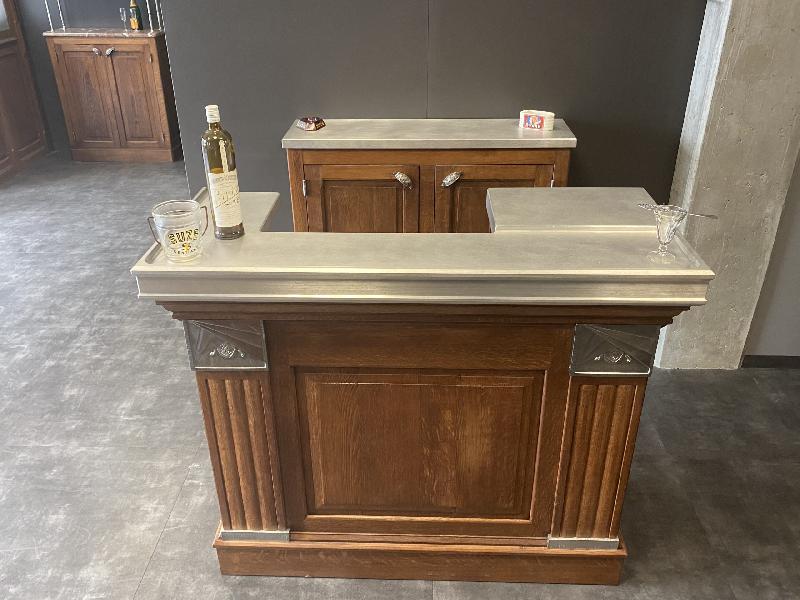 Meuble n°113 - Comptoirs en chêne massif style 1930 avec dessus en étain alimentaire et bordures plates 35 mm_2