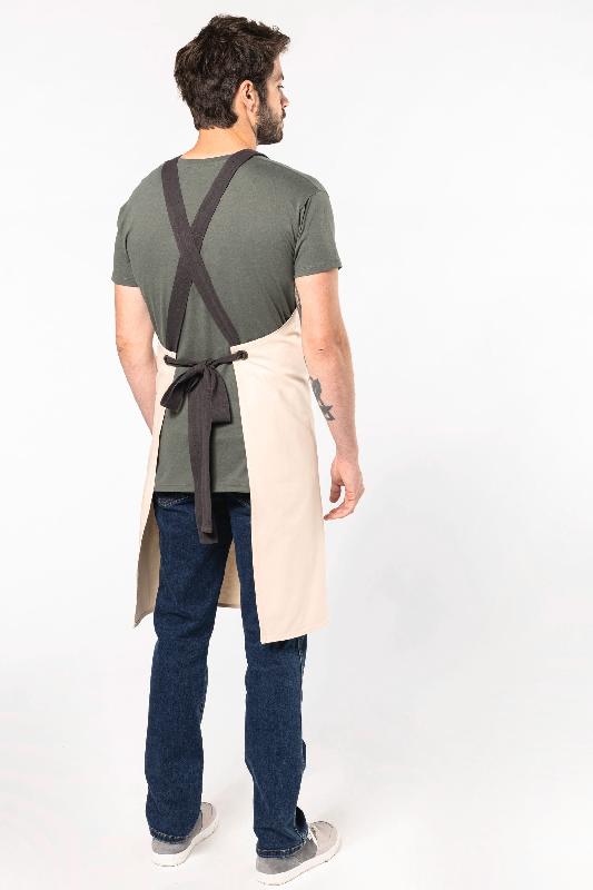 Tablier coton Bio - Réf: K8002 - canvas résistant avec sangles croisées et poche frontale_2
