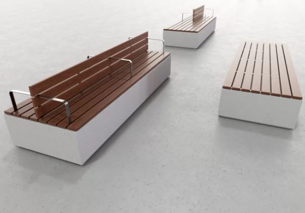 Banc public en béton Dynamic - solide gris ou blanc - dimensions de 1 à 4 mètres_2