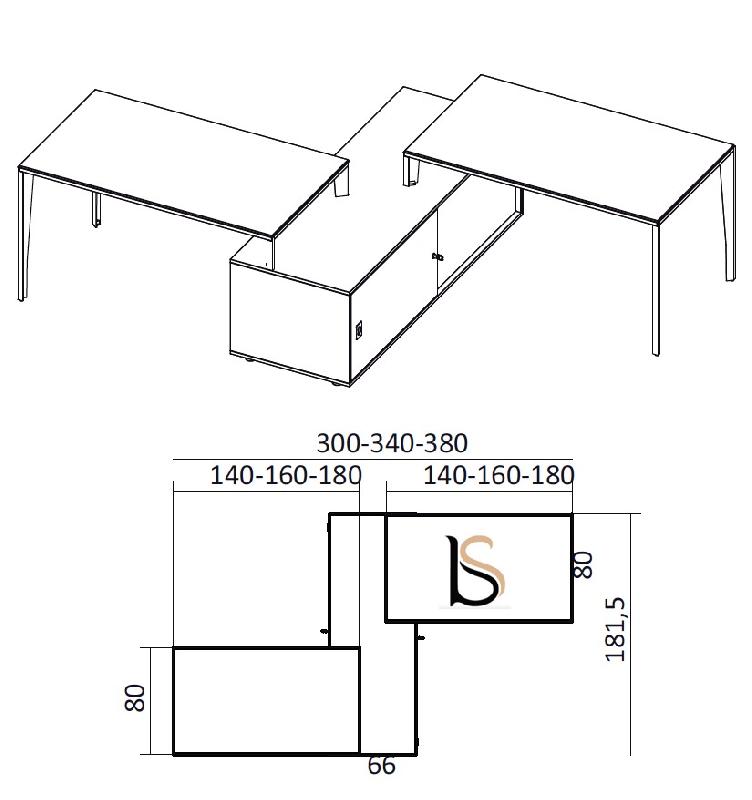 Bureau bench 2 personnes avec armoire X5 - Officity. - Anthracite, Orme, 300_2