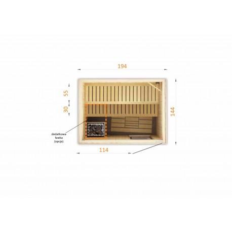 Cabine de sauna 144x144x199 en épicéa scandinave avec poêle HARVIA VEGA 3.5 kW à commande déportée_2