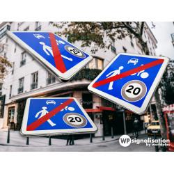Panneau de prescription B53 - Sortie d'une zone de rencontre avec pictogrammes et limitation de vitesse_2
