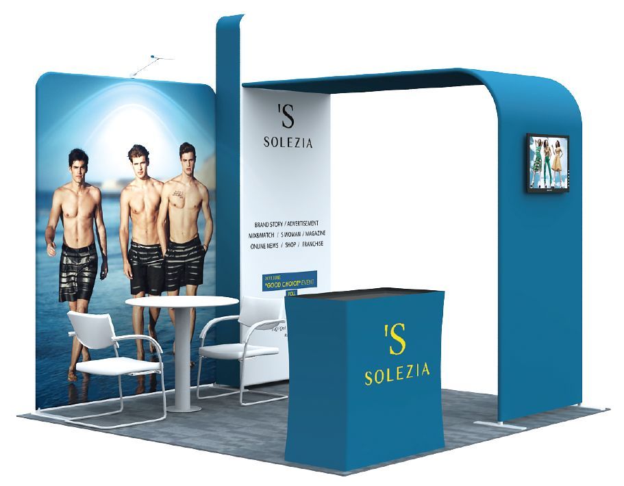Stand modulaire tubulaire Formulate 9m2 (3x3) - impression incluse avec toile tendue et arche design_0
