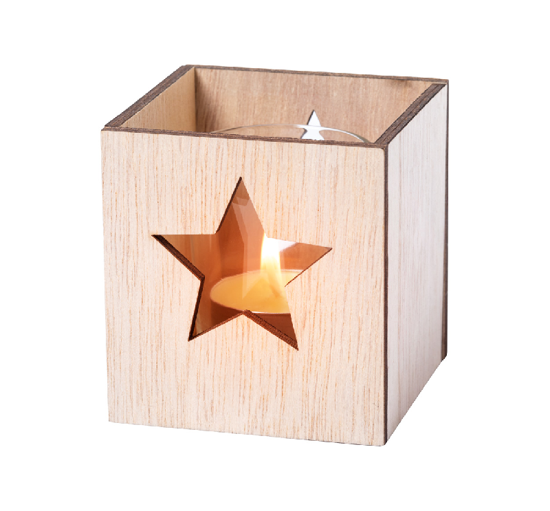 Bougie Noël parfumée à la vanille - chauffe-plat en bocal verre et bougeoir bois avec décoration_2