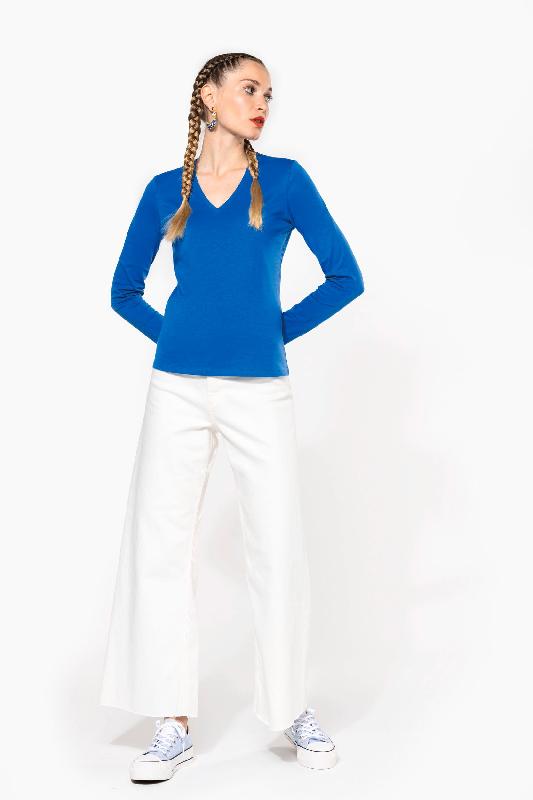 T-shirt col V manches longues femme - Réf: K382 - Kariban - 100% coton - Coupe cintrée_2