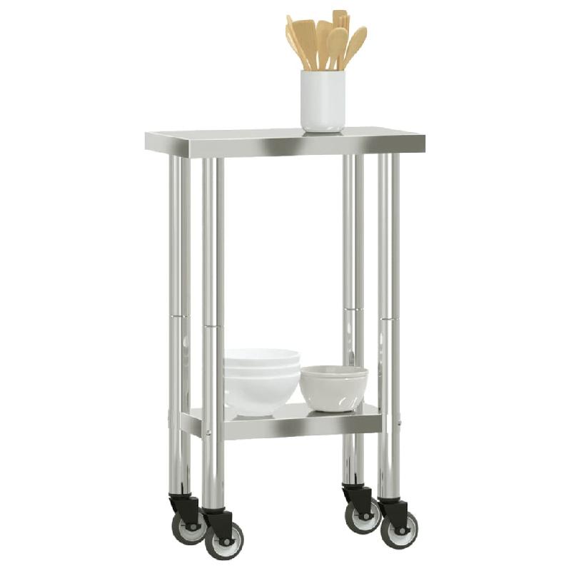 Vidaxl table de travail de cuisine avec roues 55x30x85 cm inox 376459_2