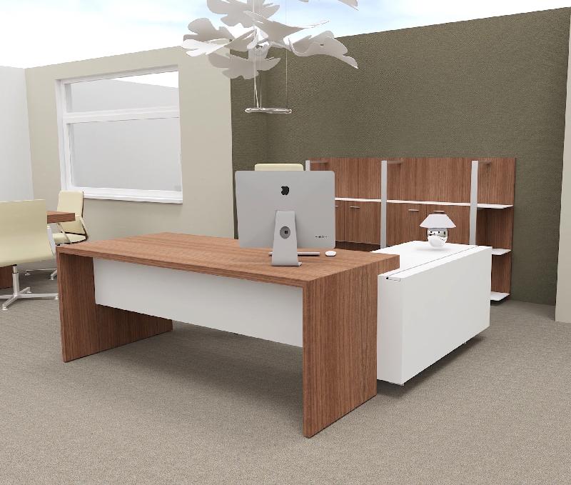 Bureau d'angle T45 avec desserte - Quadrifoglio - 212, Gauche, Noyer Canaletto et blanc_2