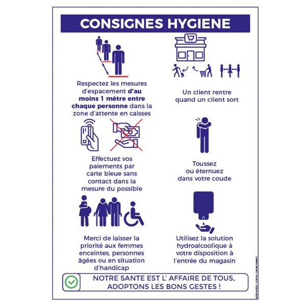 Panneau rigide A4 'Consignes Commerces' h.297 x l.210 mm - Réf : 494012 - Respect distances, CB sans contact, Se protéger, Utiliser gel_2