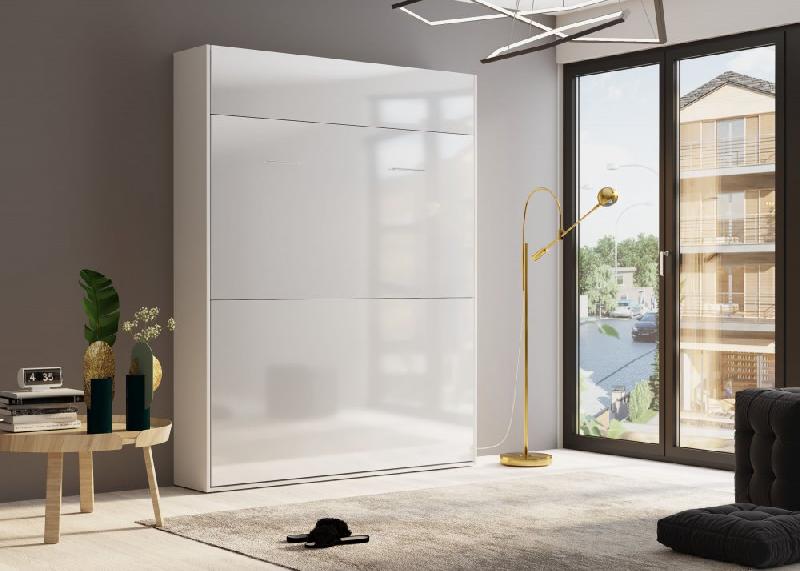 Lit escamotable studio - façade blanc brillant - couchage 160x200 cm - ouverture assistée et pied automatique_2