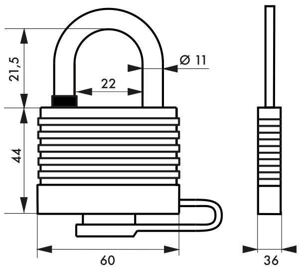 Cadenas à clé Bumper 54 mm jaune - corps acier zingué - anse cémentée - marque Thirard_2