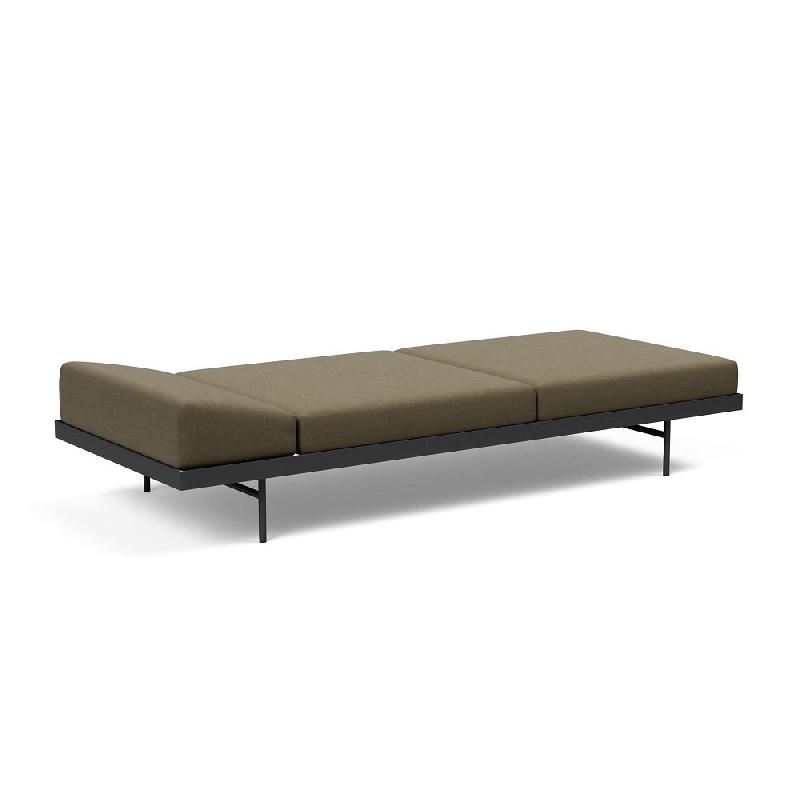 Canapé design convertible Puri - Innovation Living - 195x80 cm - Tissu Vivus Dusty Olive avec table en chêne_2