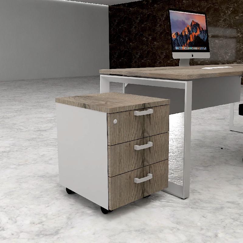 Caisson mobile 3 tiroirs classiques bicolore - MobelLinea - Gris aluminium, Chêne grisé_2