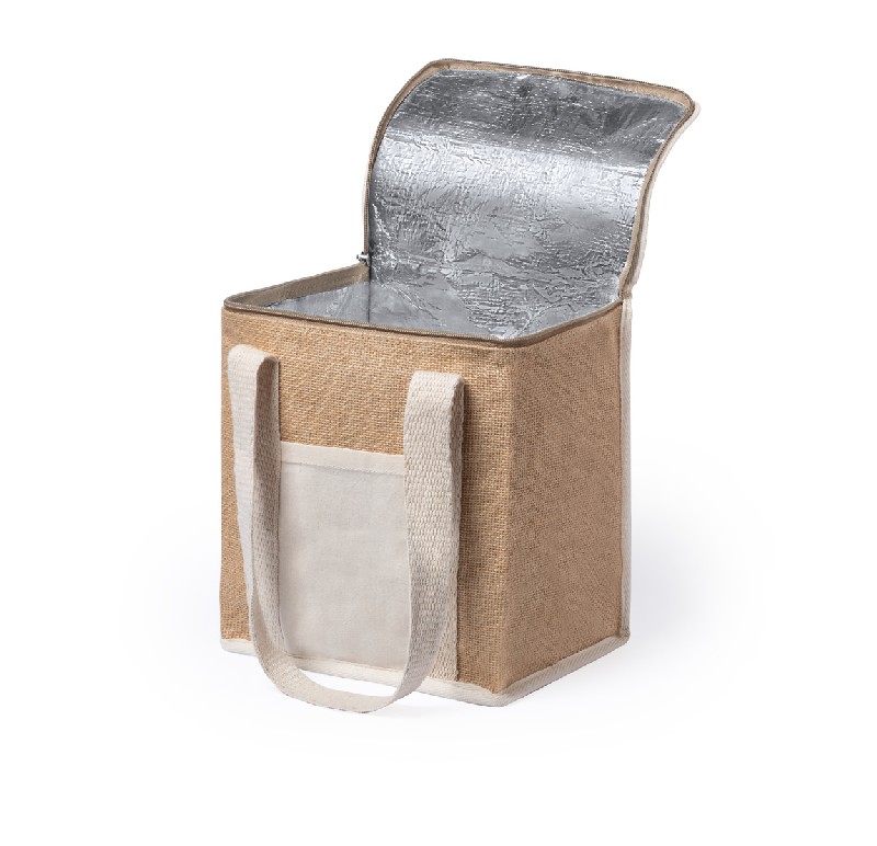 Sac isotherme zippé en jute et coton laminé - doublure aluminium - avec poche frontale en coton_2