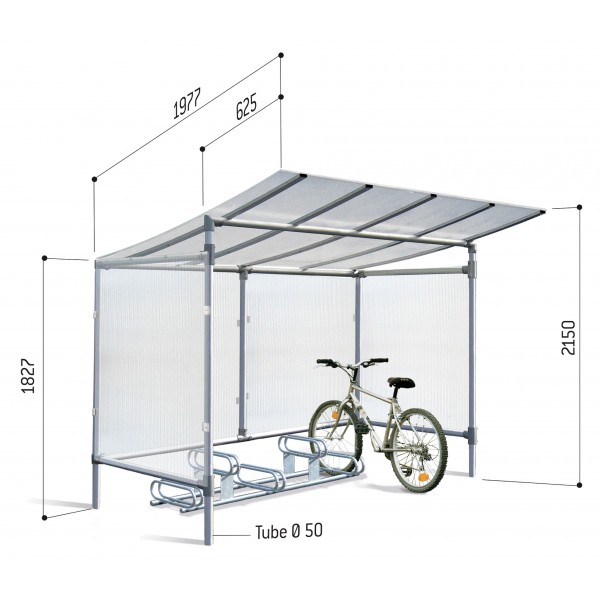 Abri vélo semi-ouvert alu - structure en aluminium anodisé - bardage en polycarbonate anti-UV - pour 5 vélos_2