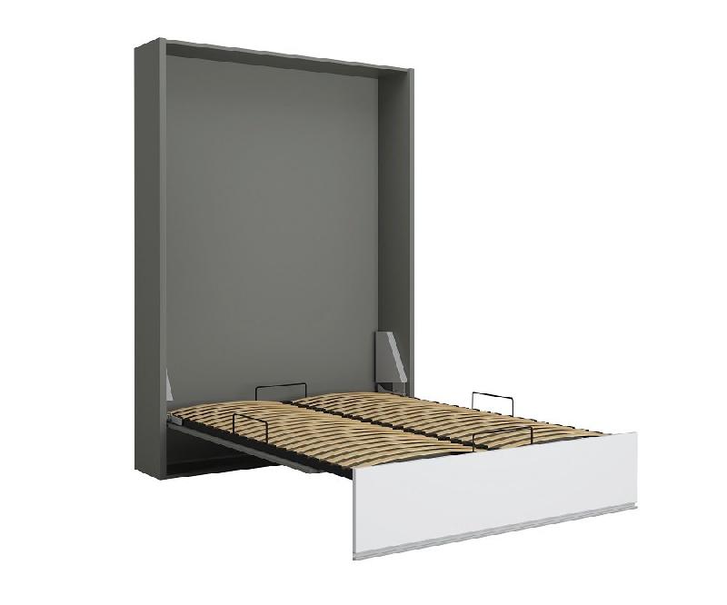 Armoire-lit escamotable ALADYNO gris mat - bandeau blanc mat - 140x200 cm - ultra plate avec ouverture assistée_2