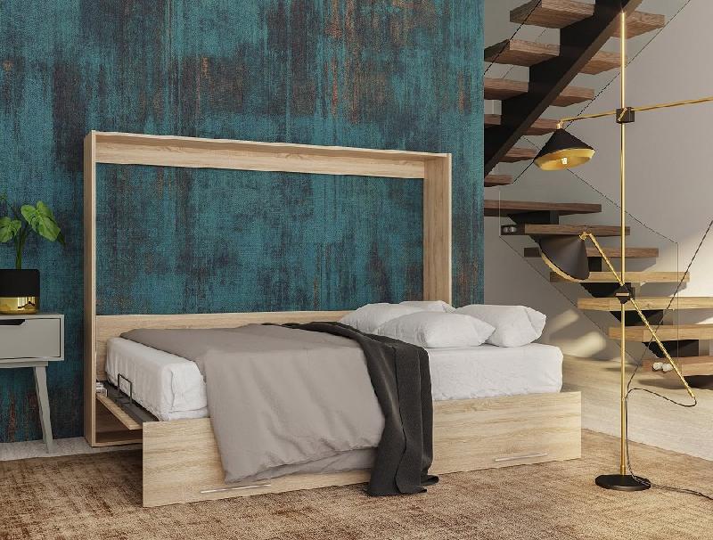 Armoire lit escamotable VERTIGO - Chêne naturel - Couchage 160 x 200 cm - Ouverture transversale_2