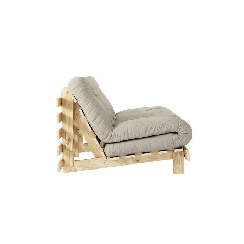 Canapé convertible futon ROOTS - Pin naturel coloris lin - Couchage 140x200 cm - Design japonais et scandinave_2