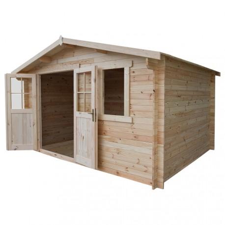 3366 - Abri de jardin en bois massif brut 12m² PLUS - Madriers 28mm Gardy Shelter avec fenêtre en façade_2