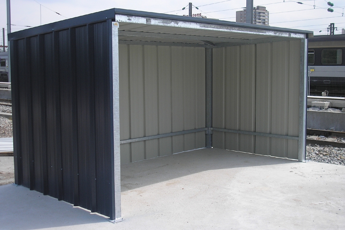 Abris 2 roues métallique ouvert - Toit plat pente arrière 5% - Série E - Sur mesure_2