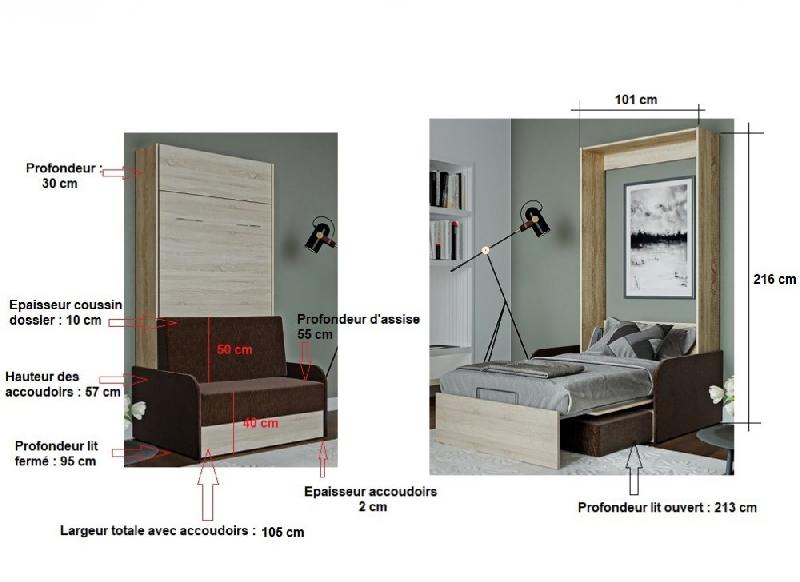 Armoire lit escamotable Dynamo Sofa - chêne, canapé tissu marron avec accoudoirs - couchage 90x200 cm_2