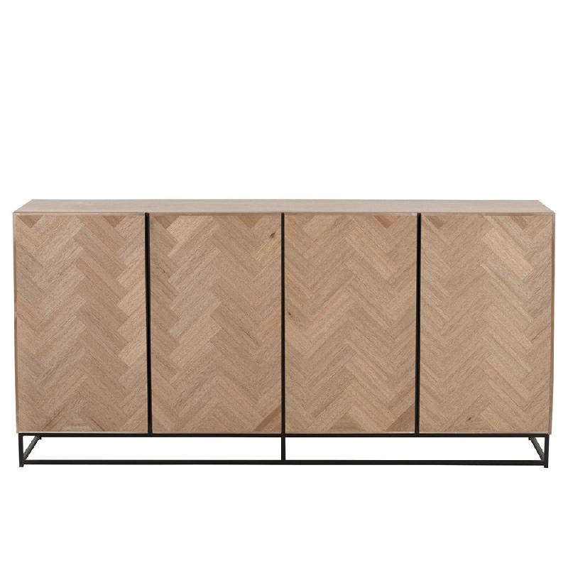 Buffet MOUNIE 4 portes - motifs chevron naturel clair - pieds métal noir - style industriel_2